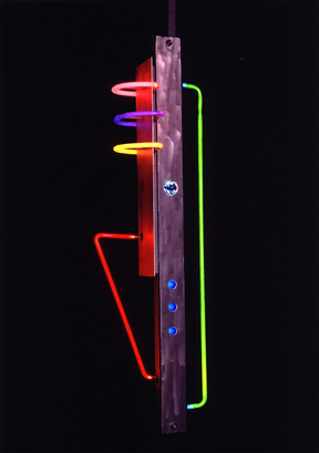 "Tribute", featured in this virtual neon art gallery, displaying the neon sculpture and neon art installations, including modern and contemporary art work as well as a line of neon clocks and wall sconces
