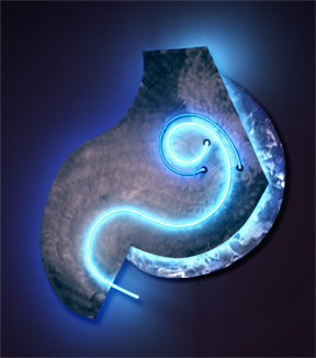 "Pebble Tossed in a Stream", exhibited in this virtual neon art gallery exhibition of neon sculpture and neon art installations
