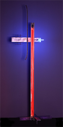 "Blue/Red Cross," featured in this virtual neon art gallery, displaying the neon sculpture and neon art installations, including modern and contemporary art work as well as a line of neon clocks and wall sconces