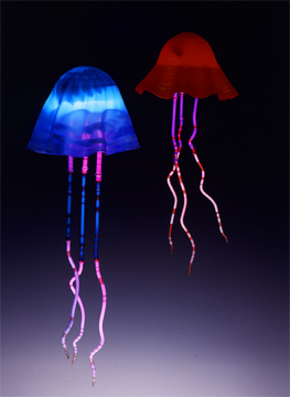 "Jellyfish", featured in the virtual neon art gallery, this site displays the neon art, neon sculpture and neon art installations of neon artist Eric Ehlenberger, including modern and contemporary art work as well as a line of neon clocks and wall sconces