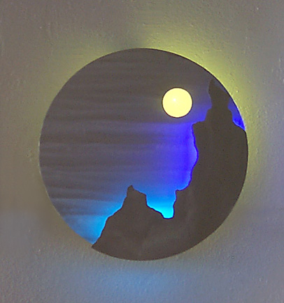 "DiscScape I", a neon art sculpture wall sconce