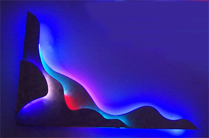 "Corner Work II," featured in this virtual neon art gallery, displaying the neon sculpture and neon art installations, including modern and contemporary art work as well as a line of neon clocks and wall sconces