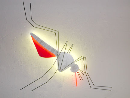 Mosquito sculpture, neon aluminum plexiglass