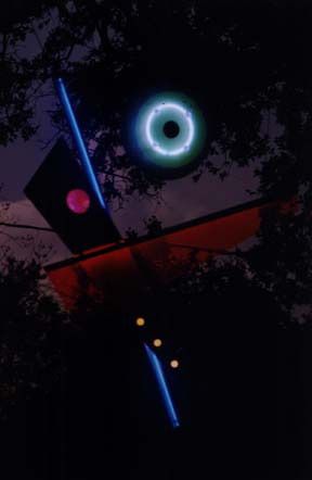 Celebration I at dusk, exhibited in this virtual neon art gallery exhibition of neon sculpture and neon art installations