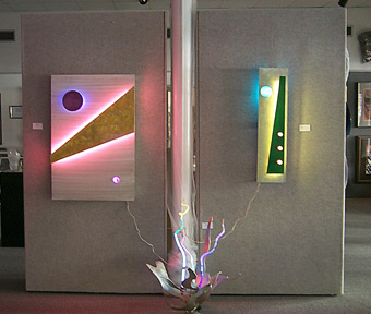 main room featured in this virtual neon art gallery, displaying the neon sculpture and neon art installations, including modern and contemporary art work as well as a line of neon clocks and wall sconces