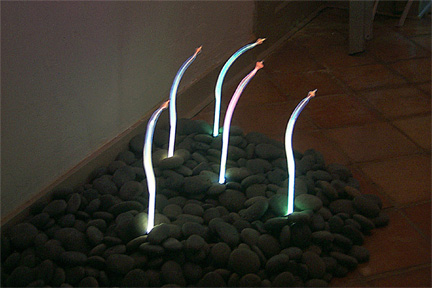 "Ocean Grass", featured in the virtual neon art gallery, this site displays the neon art, neon sculpture and neon art installations of neon artist Eric Ehlenberger, including modern and contemporary art work as well as a line of neon clocks and wall sconces