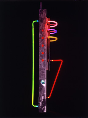 "Tribute", featured in this virtual neon art gallery, displaying the neon sculpture and neon art installations, including modern and contemporary art work as well as a line of neon clocks and wall sconces