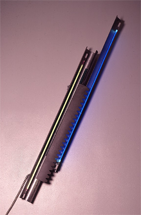 "Aluminum Day-O," featured in this virtual neon art gallery, displaying the neon sculpture and neon art installations, including modern and contemporary art work as well as a line of neon clocks and wall sconces