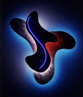 Fantasia II, dark view, exhibited in this virtual neon art gallery exhibition of neon sculpture and neon art installations