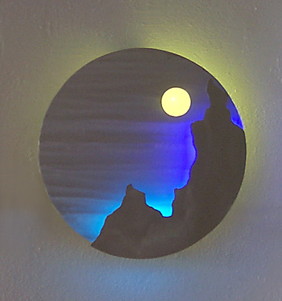 discScape: unique contemporary wall sconce, neon glass & metal