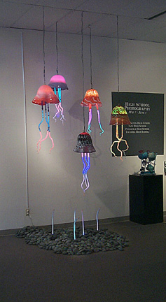 Jellyfish, featured in this virtual neon art gallery, displaying the neon sculpture and neon art installations, including modern and contemporary art work as well as a line of neon clocks and wall sconces