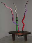 wood sculpture bases, neon sculpture, neon art installations in Ehlenberger art gallery